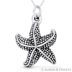 Starfish Ocean Sealife Charm Pendant in Oxidized .925 Sterling Silver